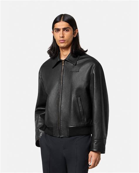 oiled jacket versace|Versace black leather jacket.